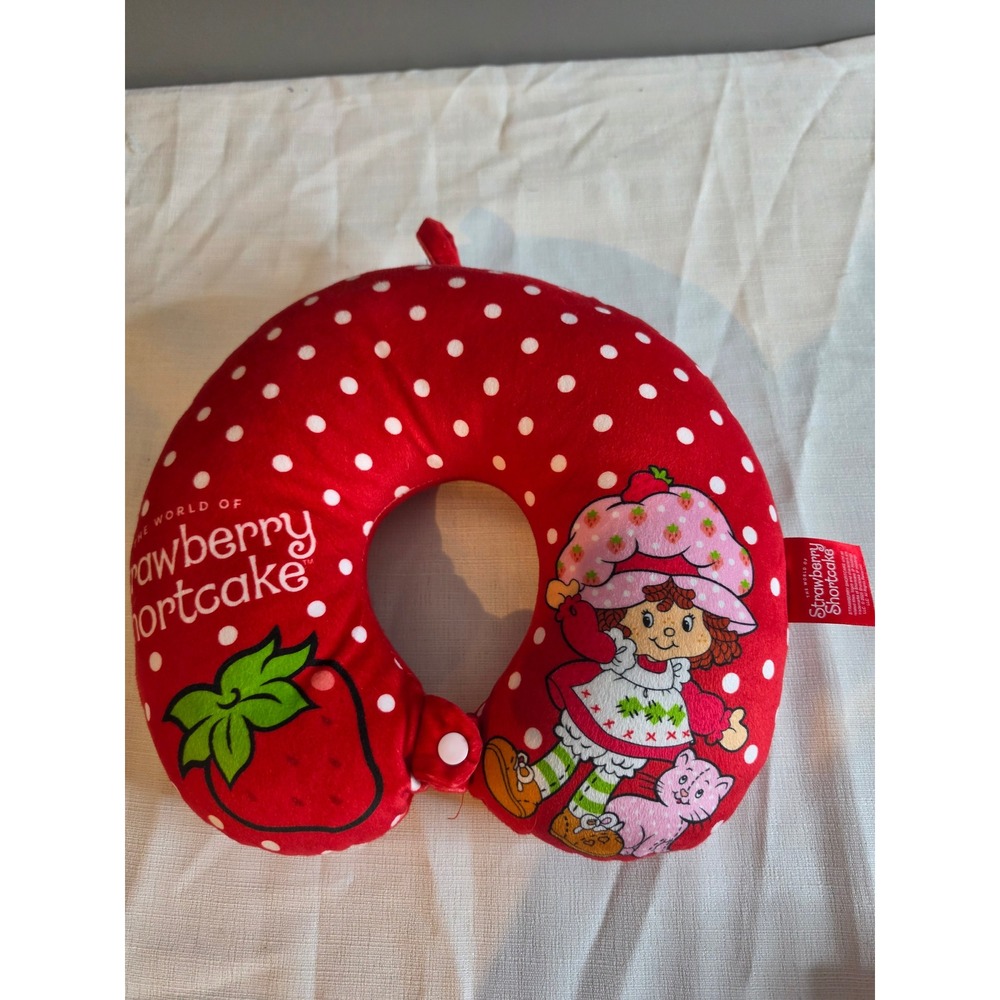 Strawberry Shortcake Red Polka Dot Travel Neck Pillow with Snap Closure